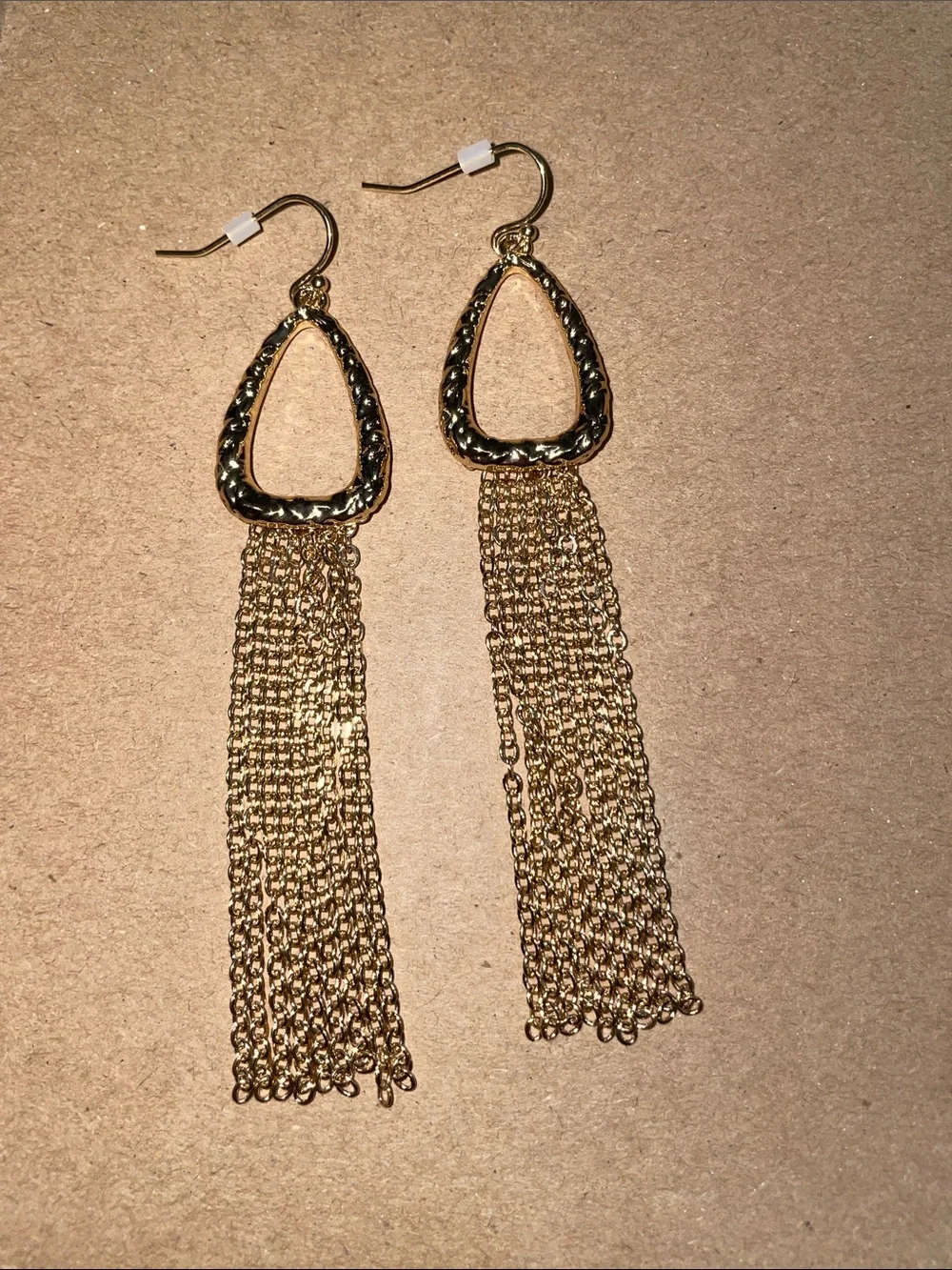 Urban Gold-Tone Textured Teardrop & Chain Fringe Statement Earrings